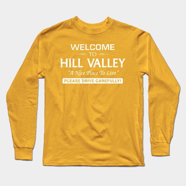 Hill Valley (White) Long Sleeve T-Shirt by Huemanitee